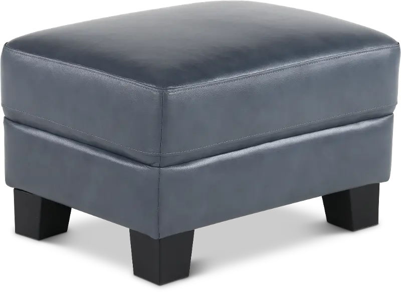 Manhattan Blue Leather Ottoman