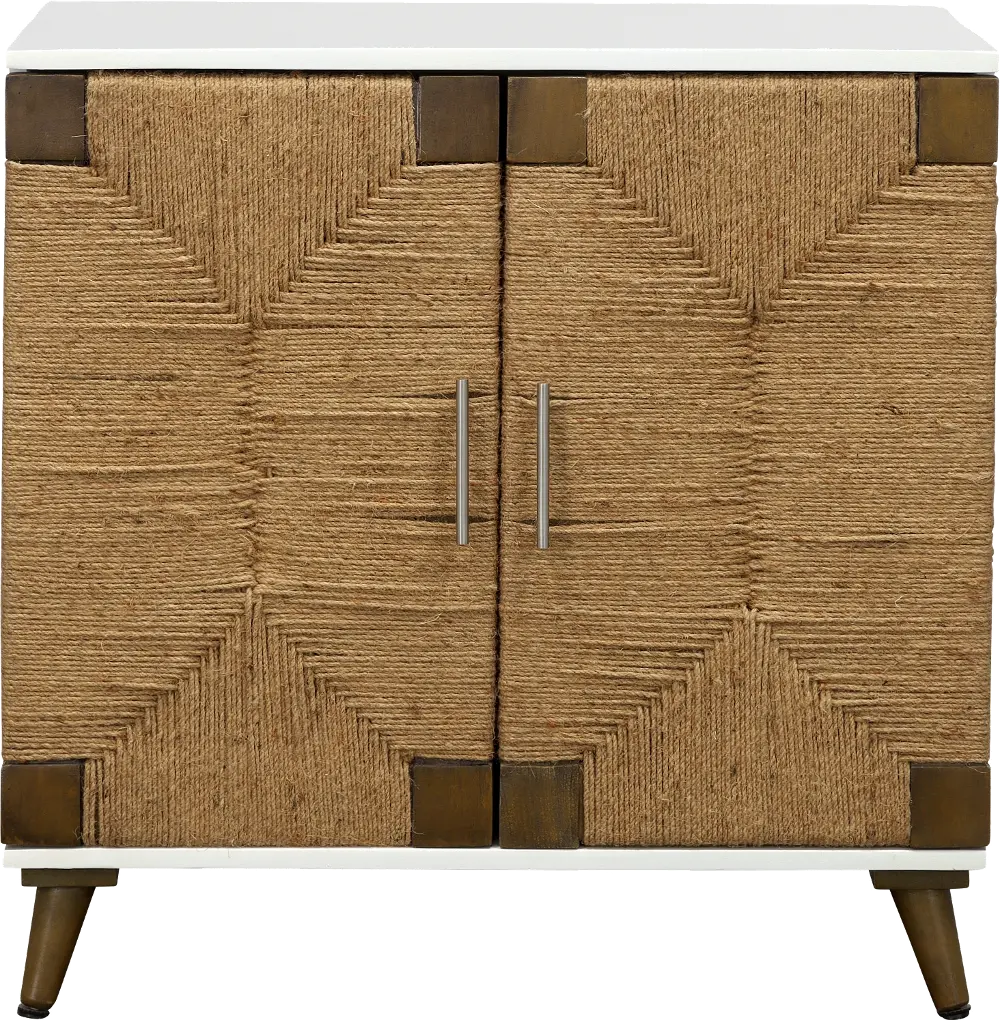 92511 Woven Jute and White Two Door Cabinet-1