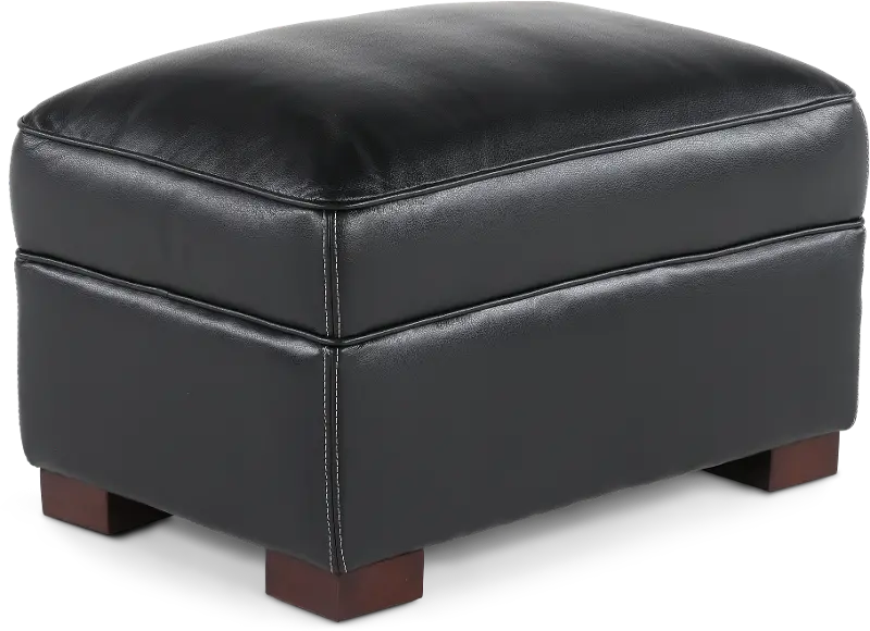 Stallion Black Leather Ottoman