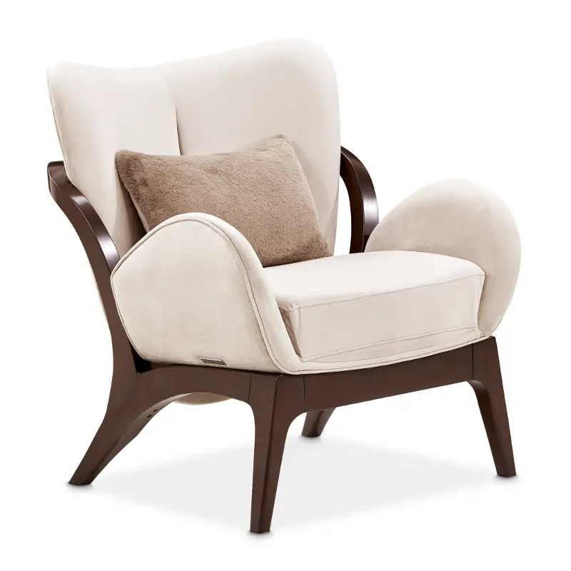 Camellia Linen White and Brown Accent Chair