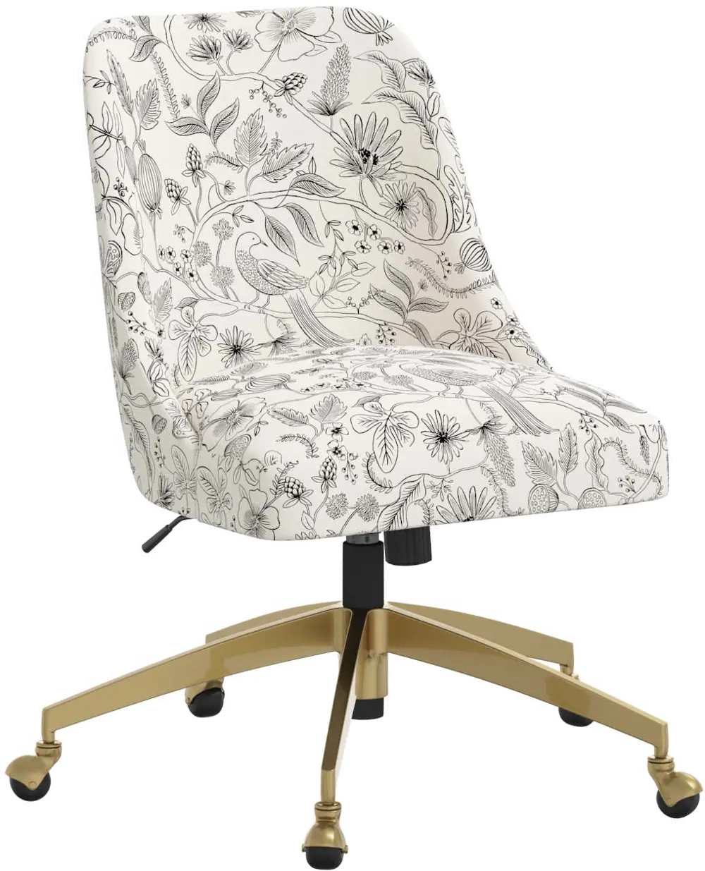 84-9GLDRPCAVBLKCRMLCB Rifle Paper Co. Oxford Aviary Cream & Black Office Chair-1