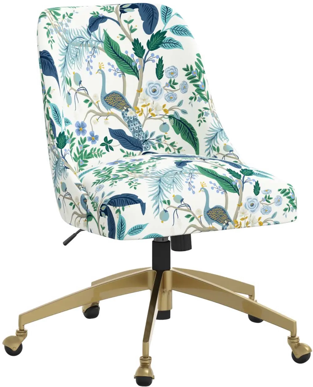 84-9GLDRPCPCBLWHLCB Rifle Paper Co. Oxford Blue Peacock Office Chair-1
