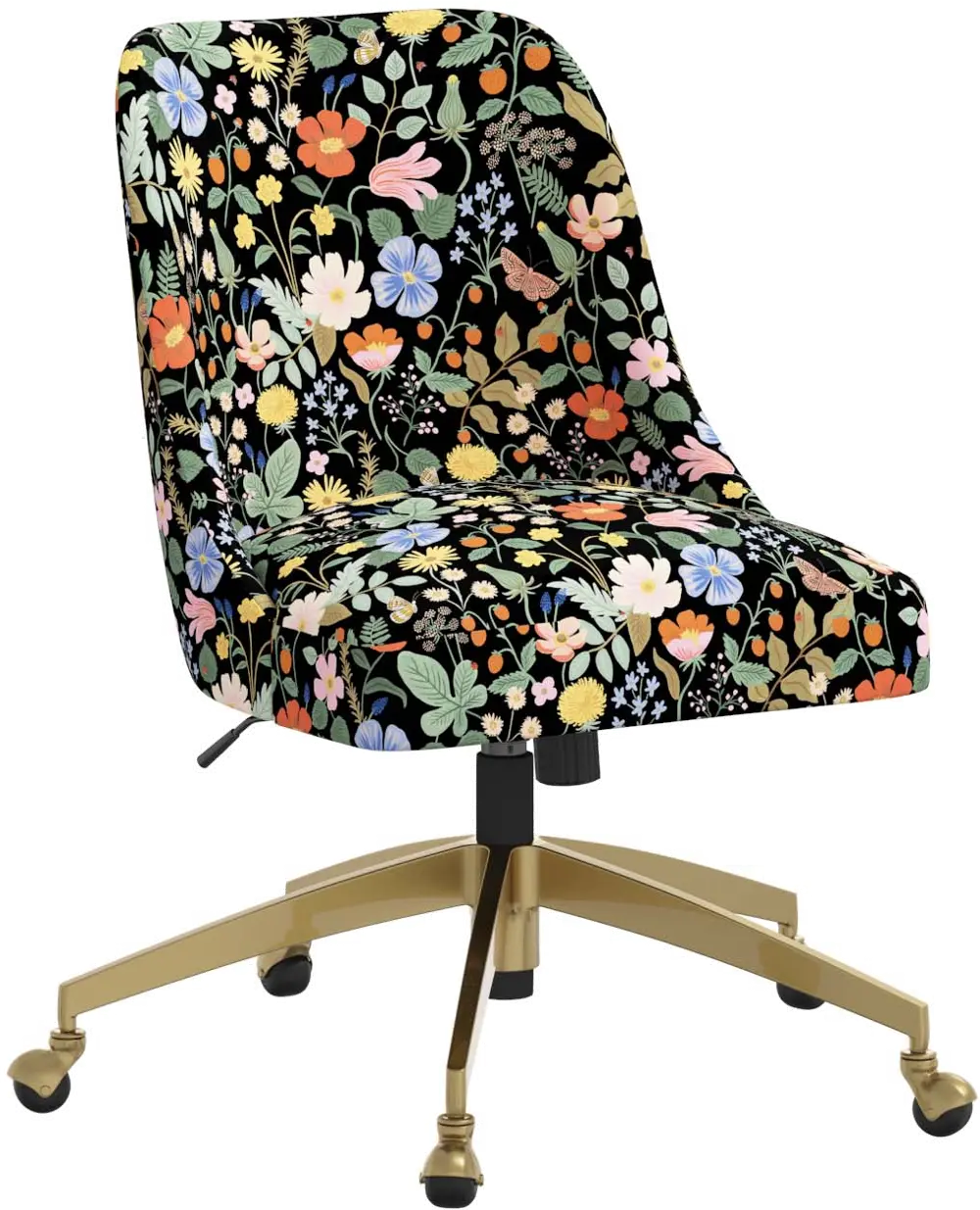 84-9GLDRPCSTFLBLKLCB Rifle Paper Co. Oxford Black Strawberry Fields Office Chair-1