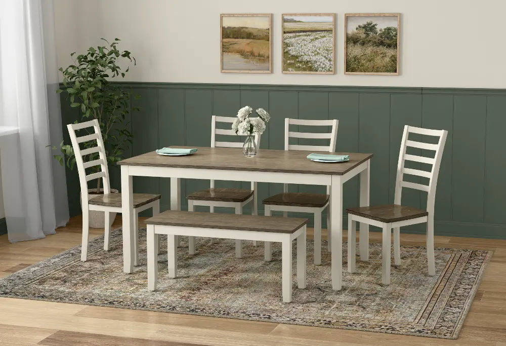 Denece White and Warm Gray 7 Piece Dining Set-1