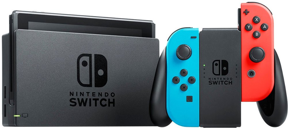 Nintendo Switch with Neon Blue and Neon Red JoyâCon