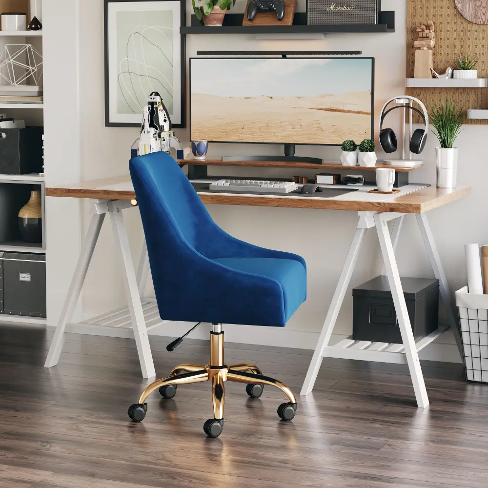Madelaine Navy Blue and Gold Office Chair-1