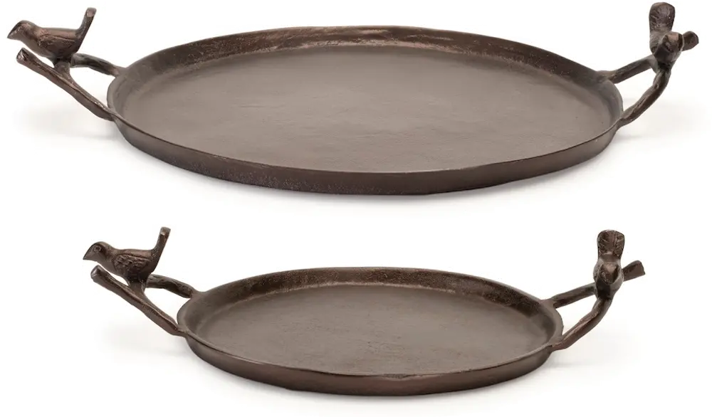 Large Copper Tray with Bird Handles-1