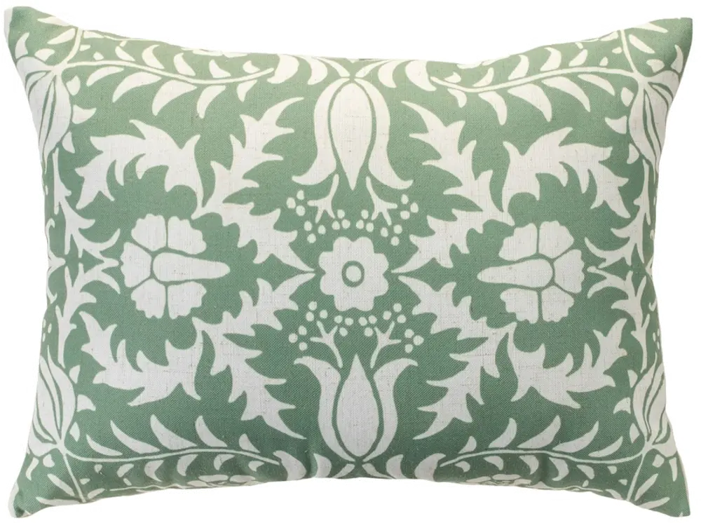 Sage Green and White Botanical Toss Pillow-1