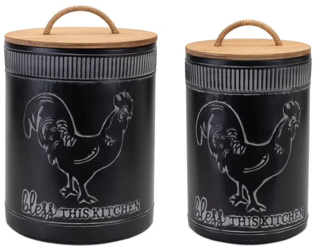 Small Metal and Wood Rooster Canister-1