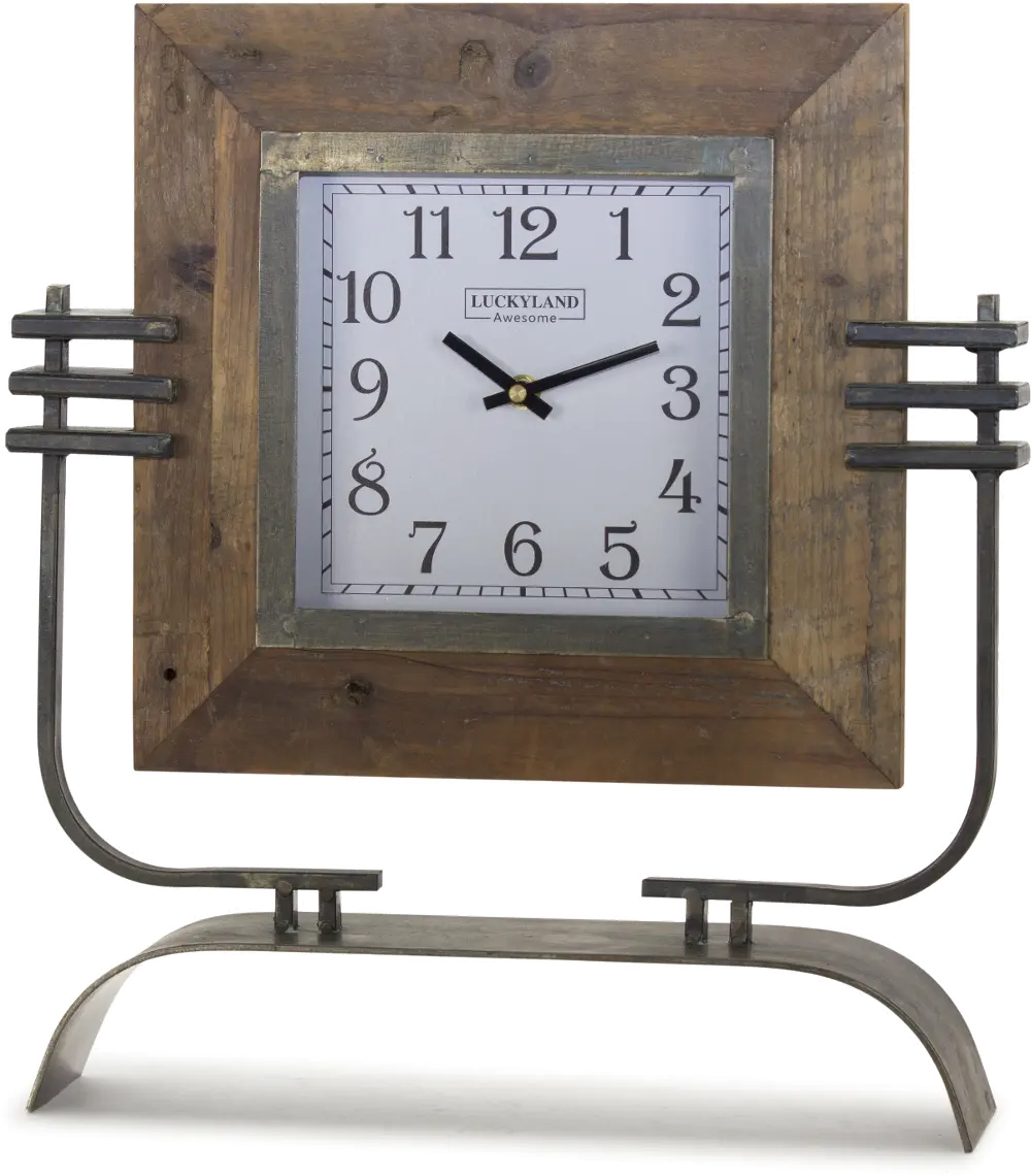 Iron and Wood Clock on Stand-1