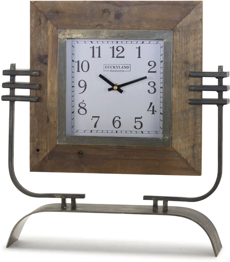 Iron and Wood Clock on Stand