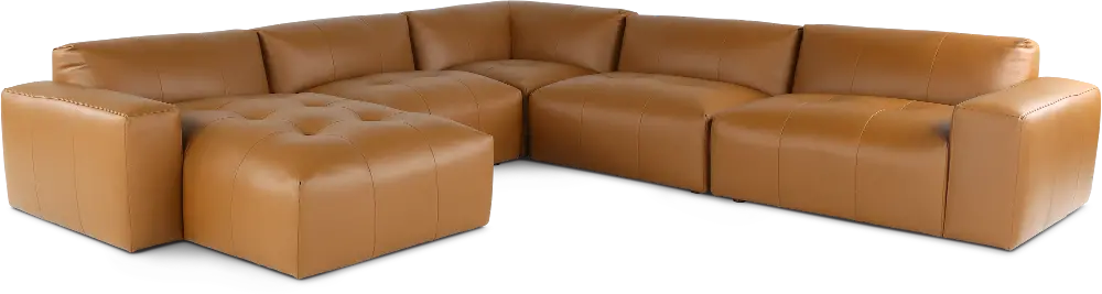 Zachary Tan Leather 5 Piece Modular Sectional-1