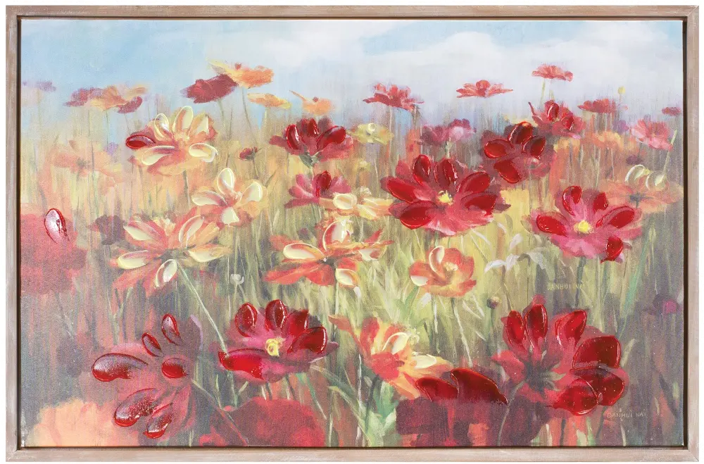 Framed Red Floral Wall Art Print on Canvas-1