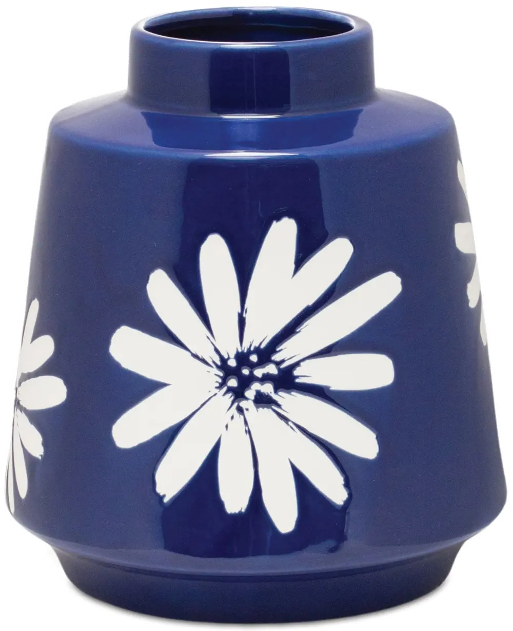 Small 7.75-Inch Blue and White Flower Ceramic Vase-1