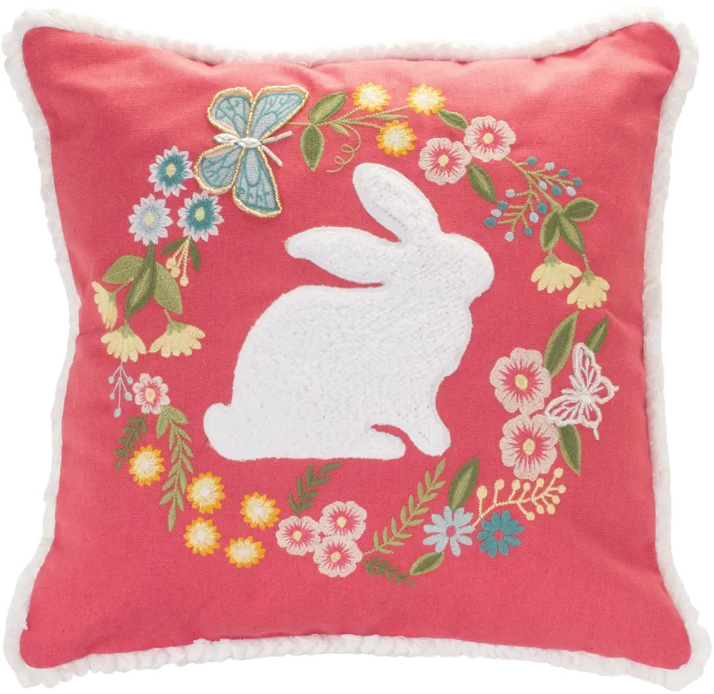 Rabbit and Floral Wreath Pillow Accent Pillow-1