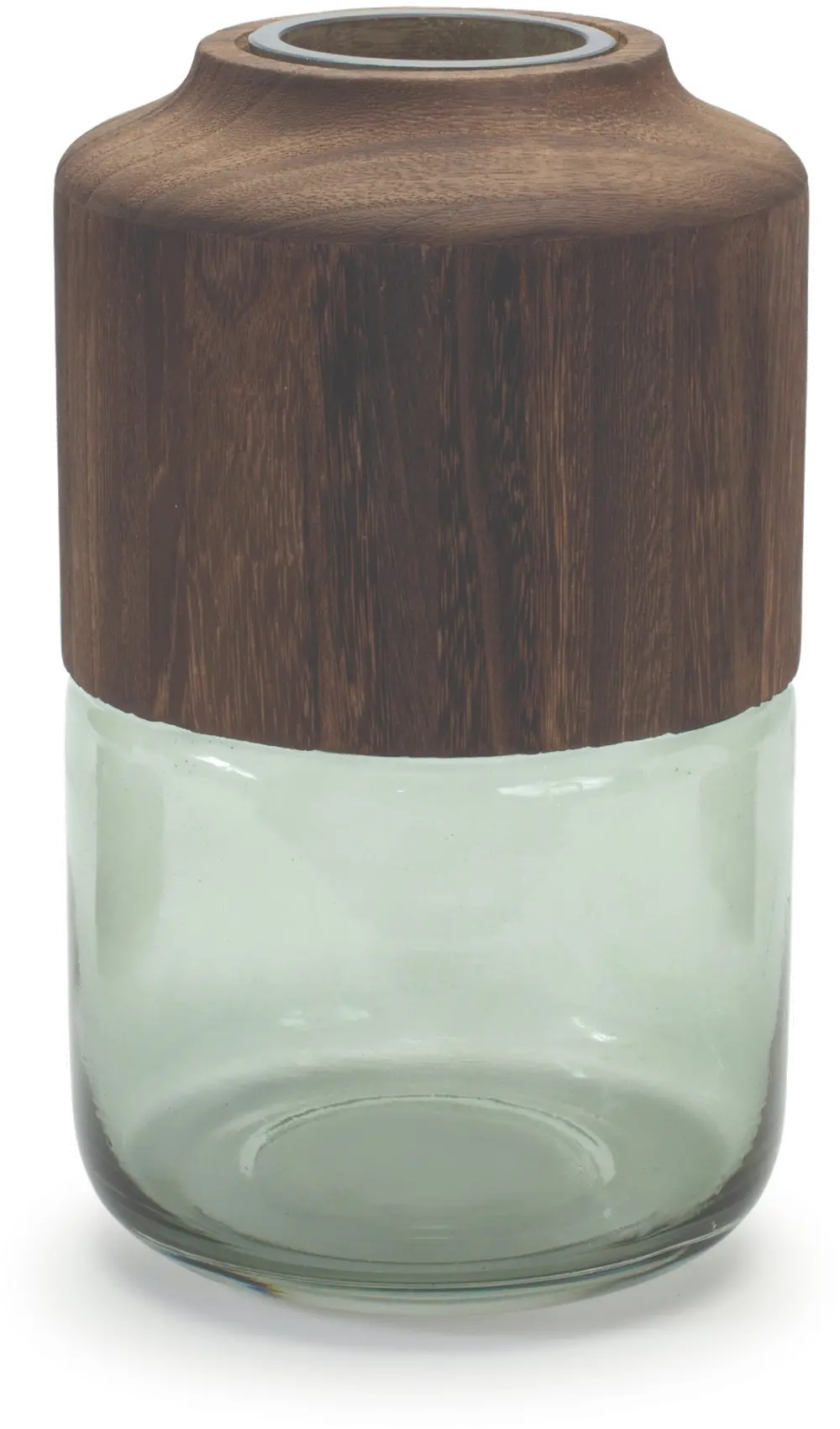 11 Inch Glass and Wood Vase-1