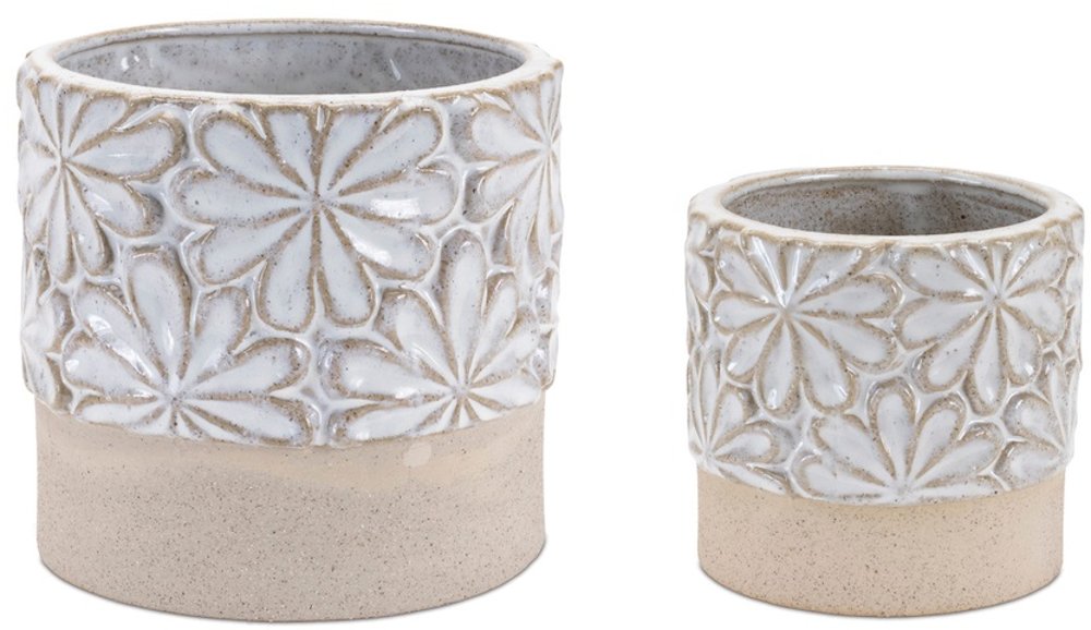 Large White Floral Ceramic Container with Lid