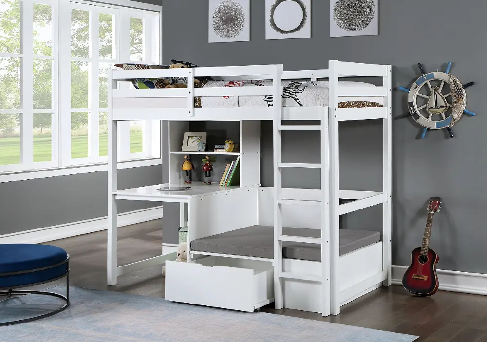 Charlie White Twin Loft Bed with Work Station-1