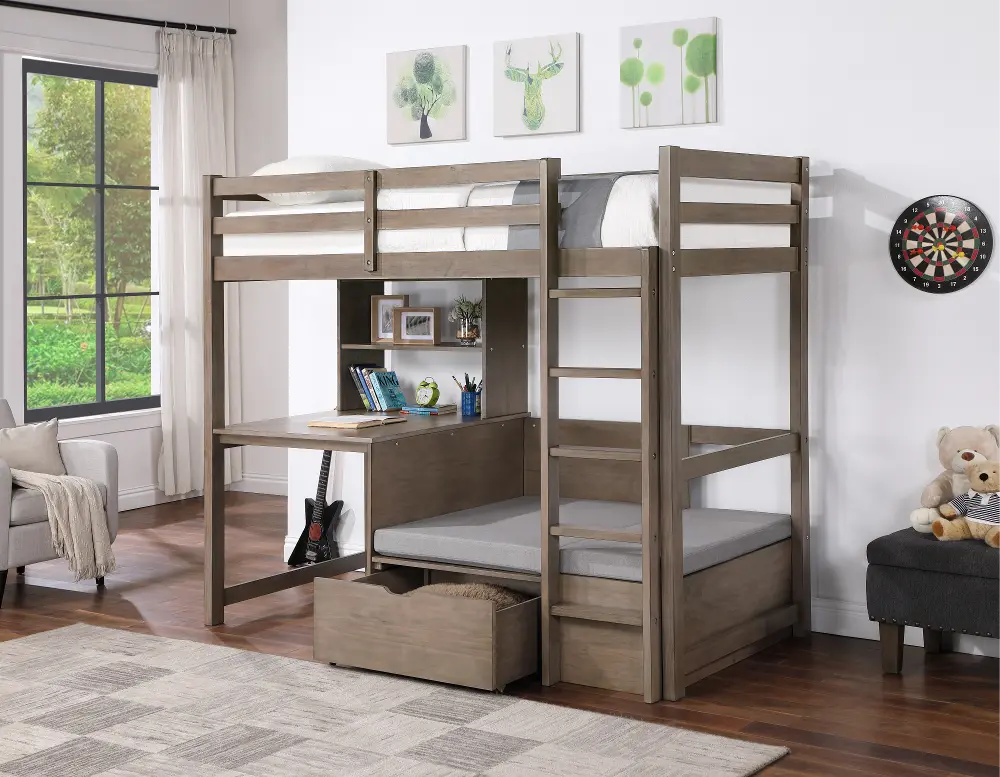 Charlie Gray Twin Loft Bed with Work Station-1