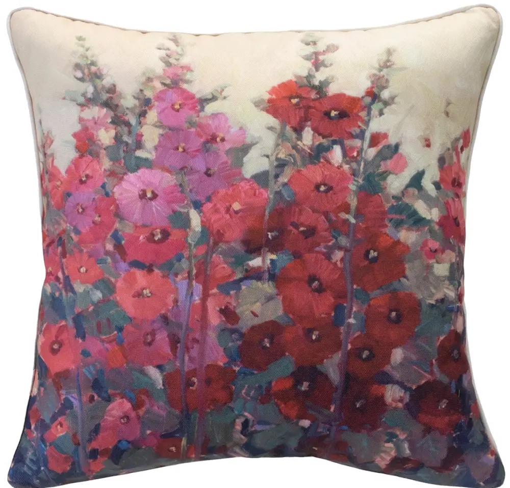 Red and Pink Hollyhock Accent Pillow-1