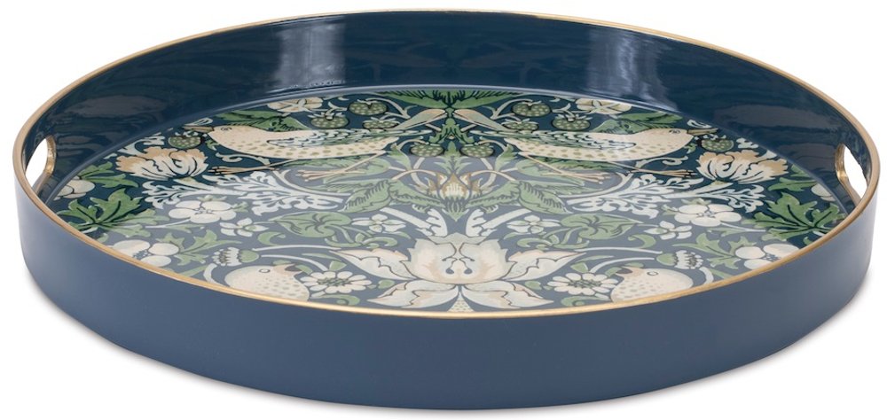 Blue and Green Bird-Themed Round Plastic Tray