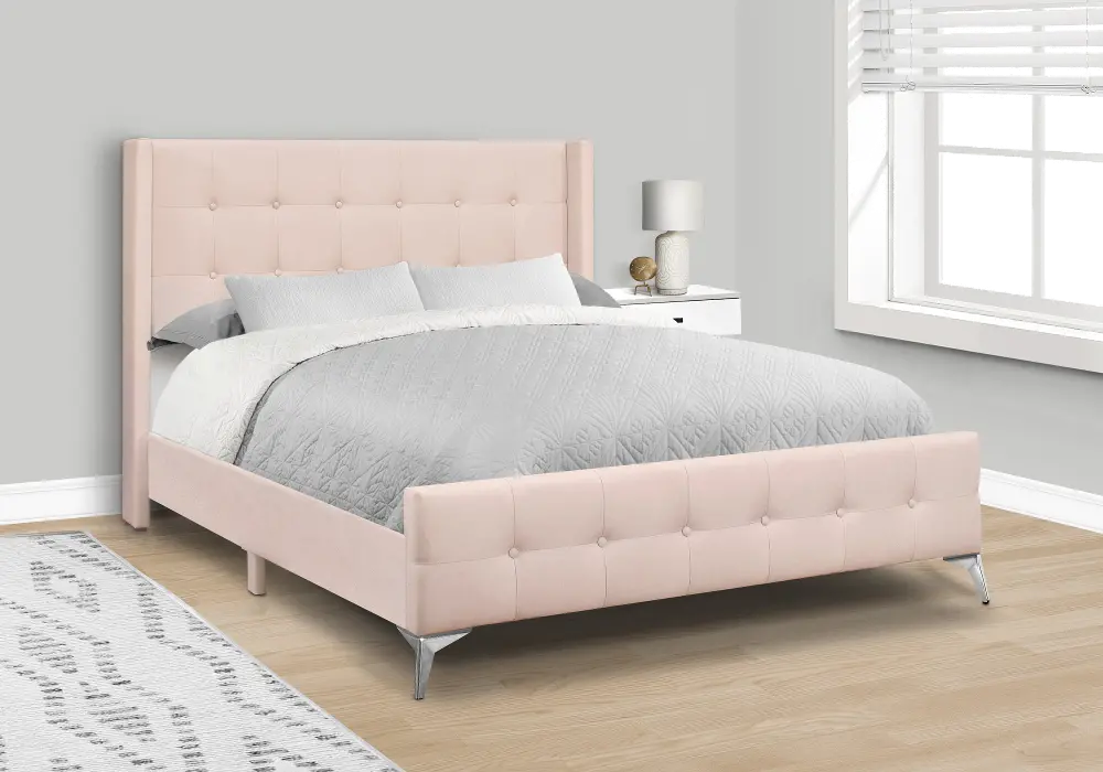 Pink Velvet Queen Upholstered Bed-1