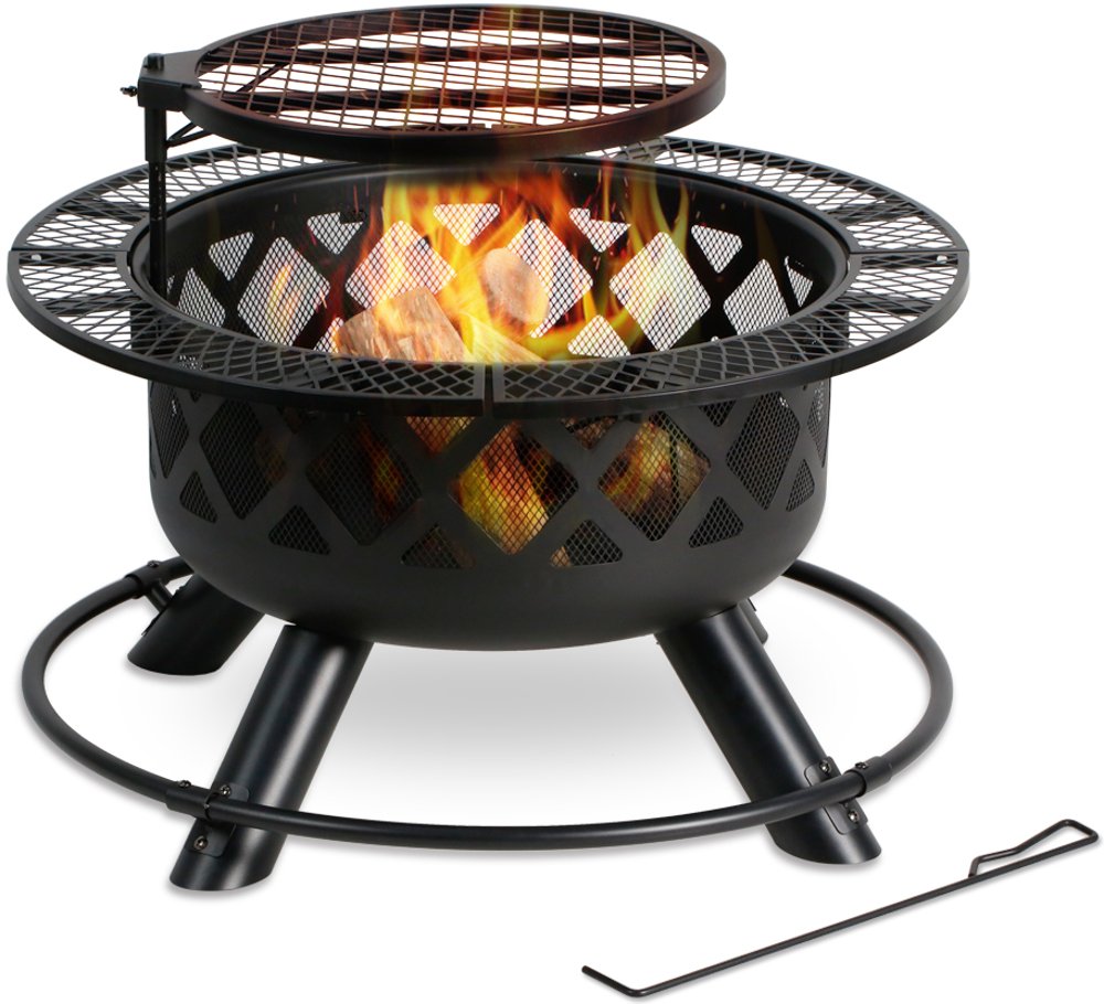 32 Inch Wood Fire Pit with Grill