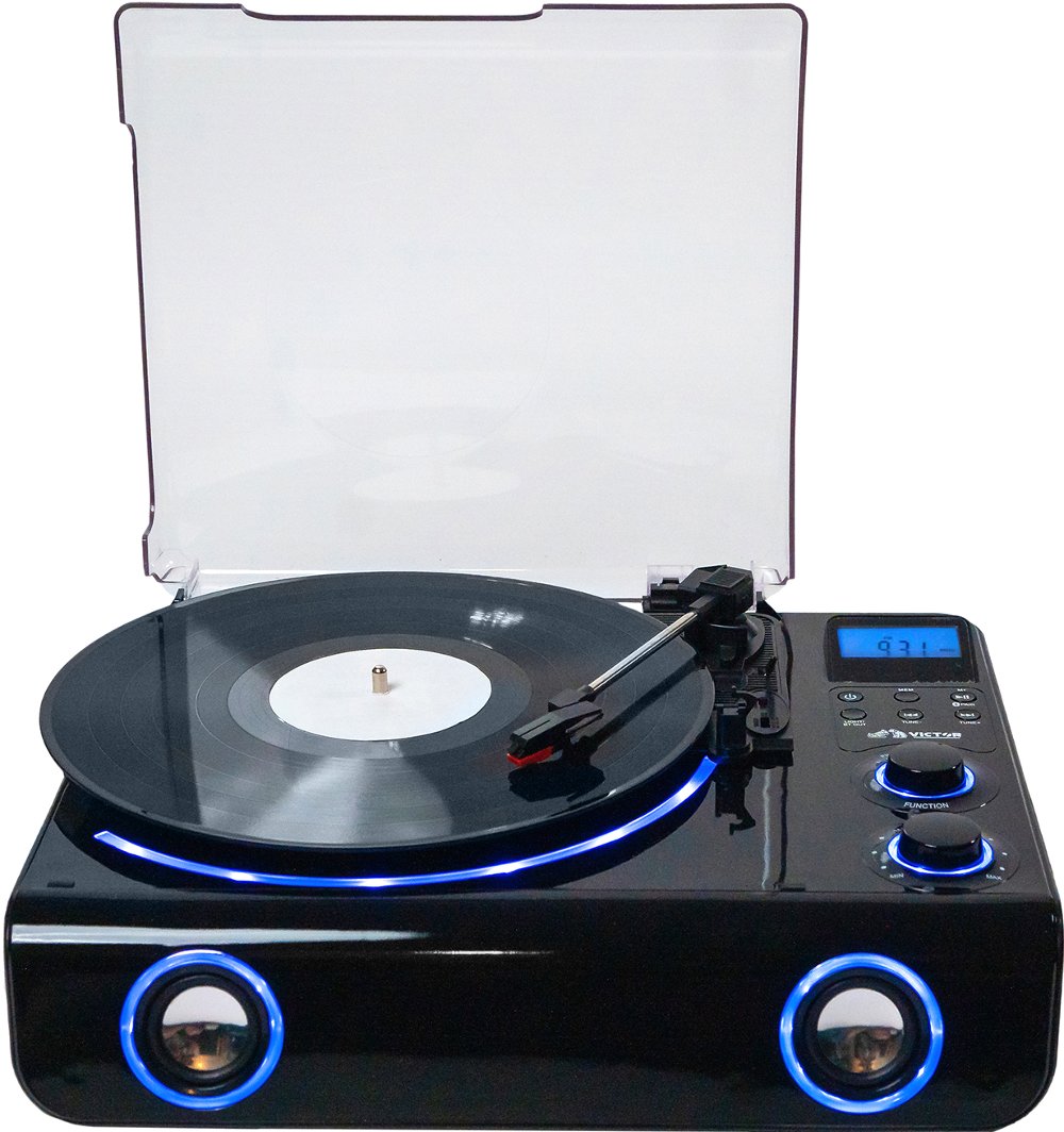 VICTOR Beacon 5-in-1 Turntable System with Blue LED Accent Lighting