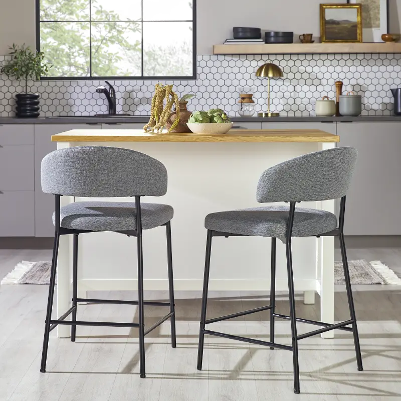 Alexis Charcoal Curved Back Counter Height Stool - Set of 2