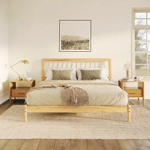 Natural wood king bed discount