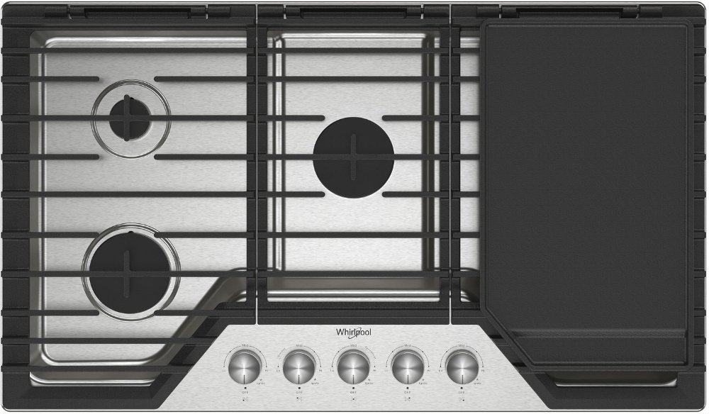 Whirlpool 36" Gas Cooktop with 2-in-1 Hinged Grate to Griddle - Stainless Steel