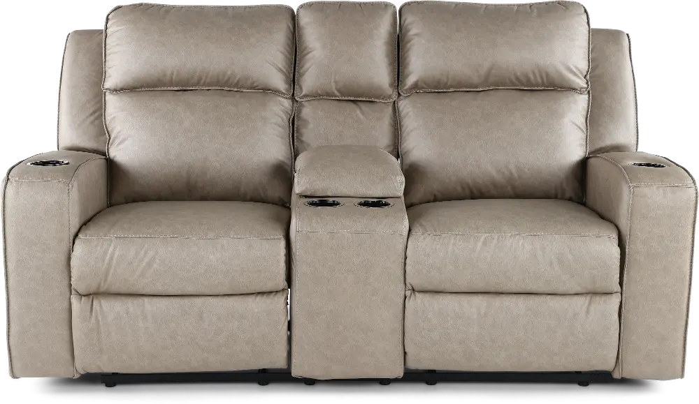 Lavenhorne Pebble Beige Reclining Loveseat with Center Console-1