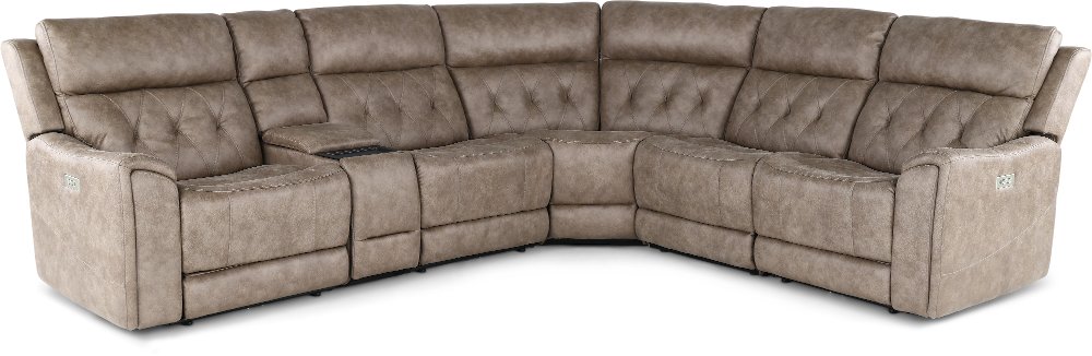 Anniston Fog Beige 6 Piece Power Reclining Sectional with Audio System