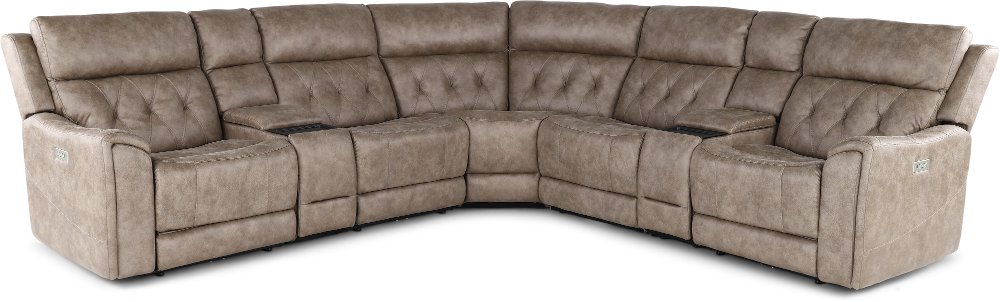 Anniston Fog Beige 7 Piece Power Reclining Sectional with Audio System