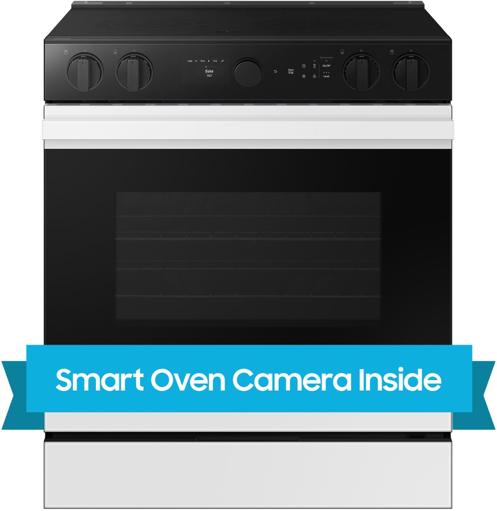Samsung Bespoke 6.3 Cu Ft Electric Range with Smart Oven Camera - White Glass