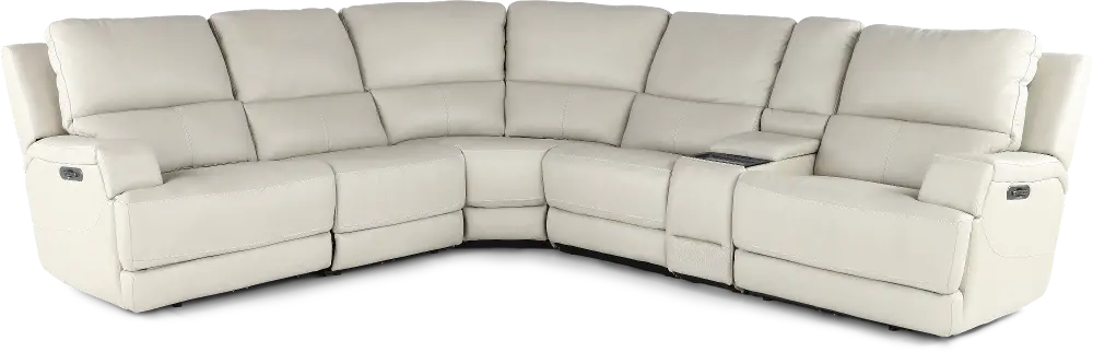Rushton White Leather 6 Piece Power Reclining Sectional with Multimedia Console-1