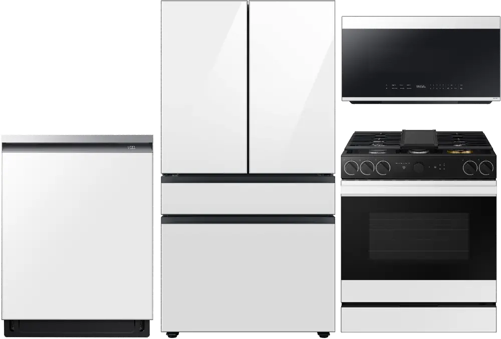 Samsung Bespoke 4 Piece Gas Kitchen Appliance Package - White Glass-1