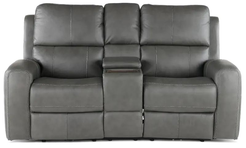 Linden Charcoal Power Reclining Loveseat with Console