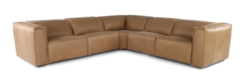 Okemo Latte Light Brown Leather 5 Piece Power Reclining Sectional-1