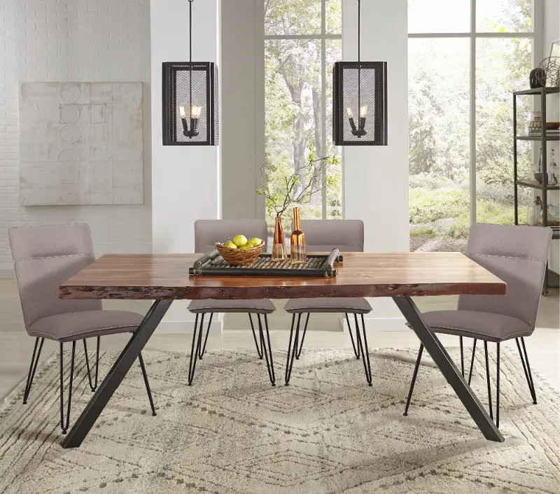 Reese Natural Acacia and Taupe 5 Piece Dining Set