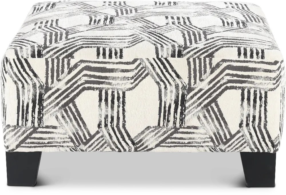 Fandango Slate Gray and White Ottoman-1