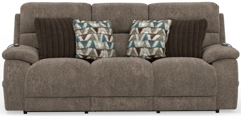 Joya Mushroom Tan Power Reclining Sofa with Heat and Massage