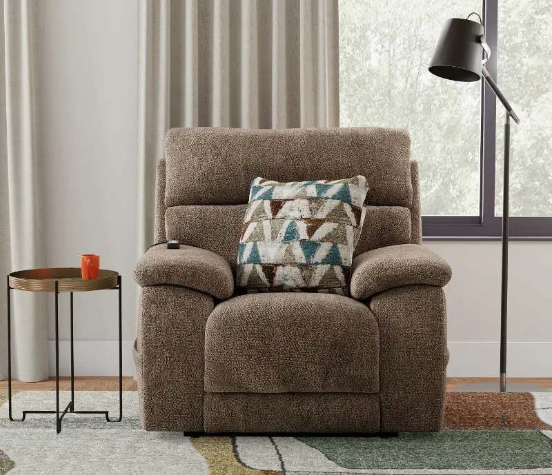 Joya Mushroom Tan Power Recliner with Heat and Massage