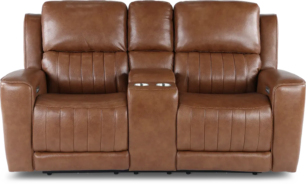 Pierce Caramel Brown Power Reclining Loveseat with Console-1