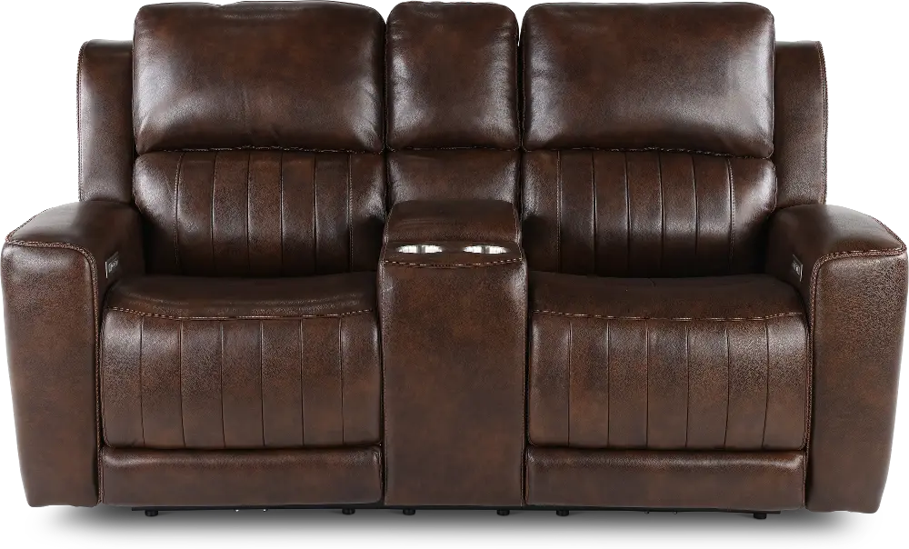 Pierce Chocolate Dark Brown Power Reclining Loveseat with Console-1