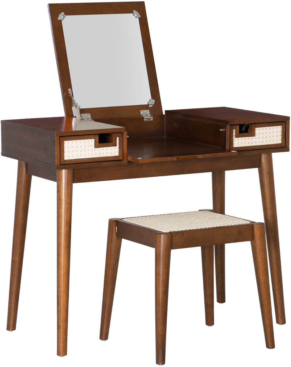 Cammie Cane Vanity With Stool