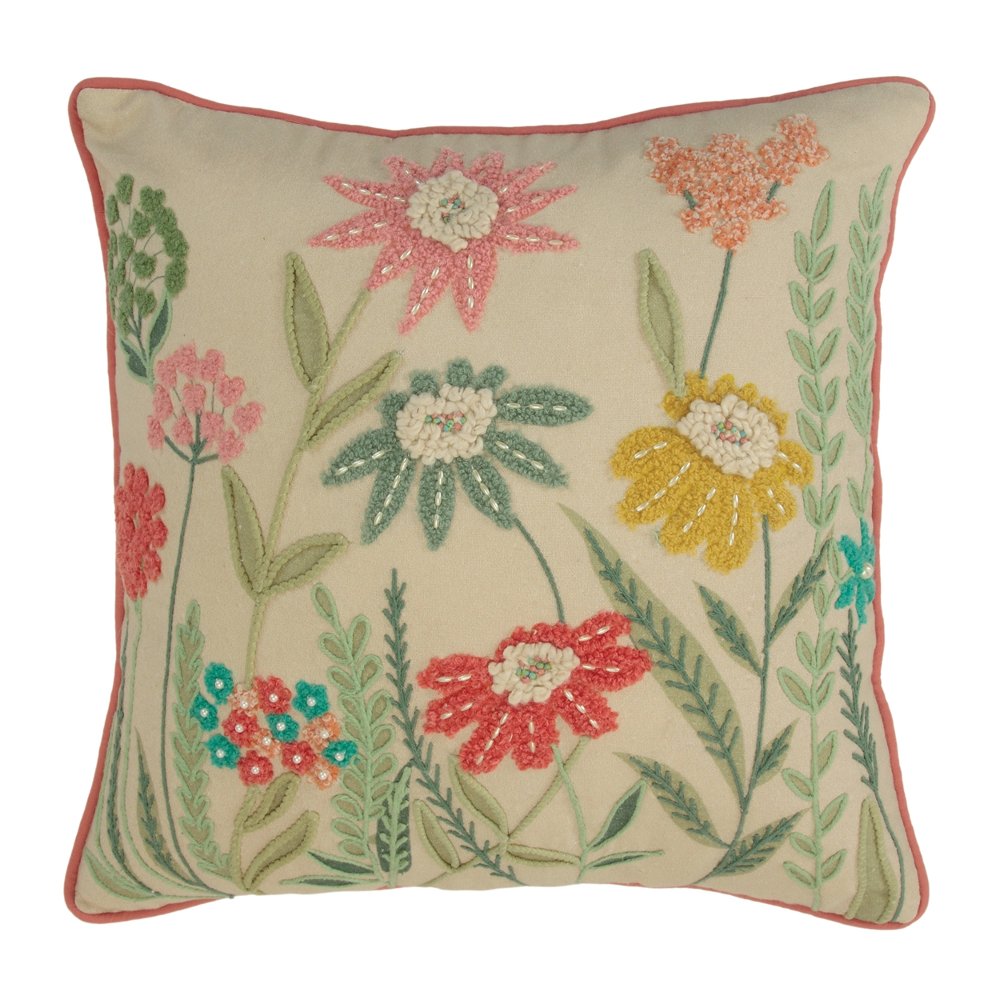 Beige Flower Accent Pillow
