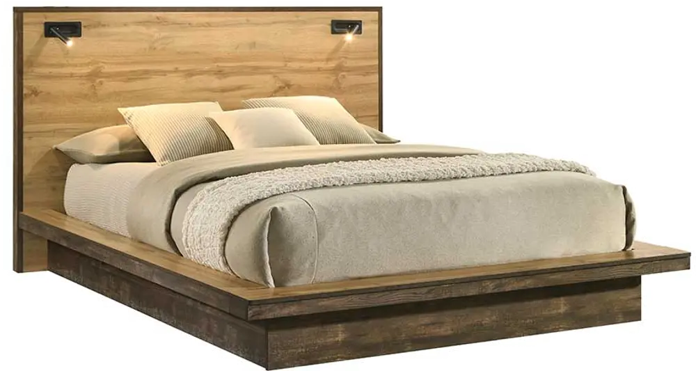 C0306-PR-BED4/6 Pine Row Natural and Brown Full Platform Bed-1