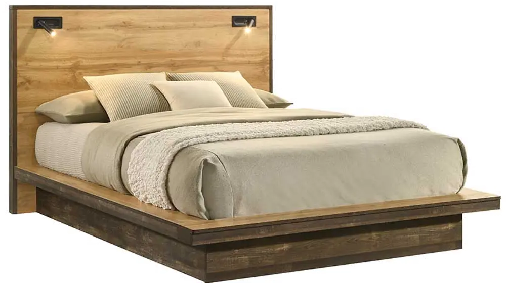 C0306-PR-BED-5/0 Pine Row Natural and Brown Queen Platform Bed-1