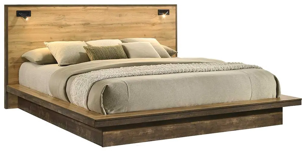 C0306-PR-BED6/6 Pine Row Natural and Brown King Platform Bed-1